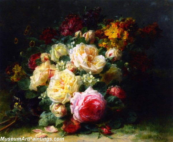 A Bouquet of Cabbage Roses Painting