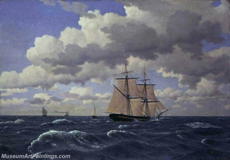 A Brig under Sail in Fair Weather Painting