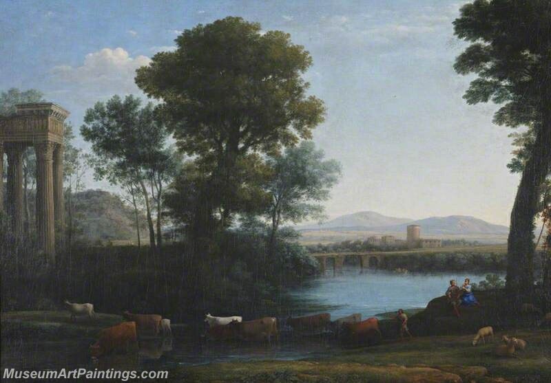 A Classical Landscape with Cattle Crossing a Stream Painting