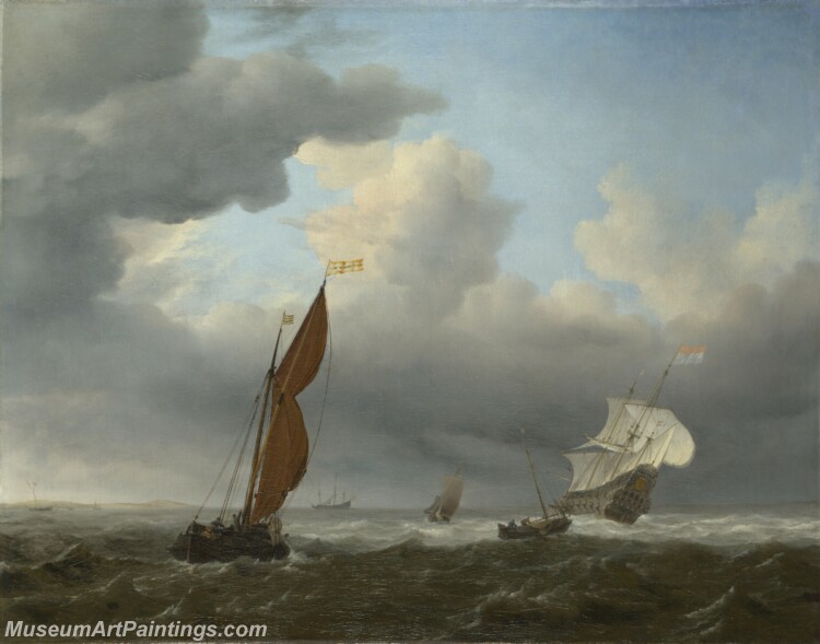 A Dutch Ship and Other Small Vessels in a Strong Breeze Painting