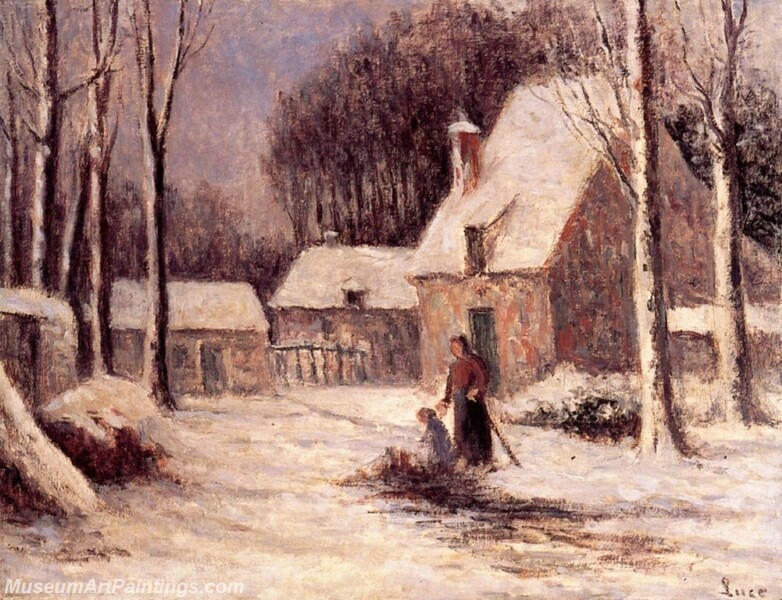 A Farm in the Snow Painting