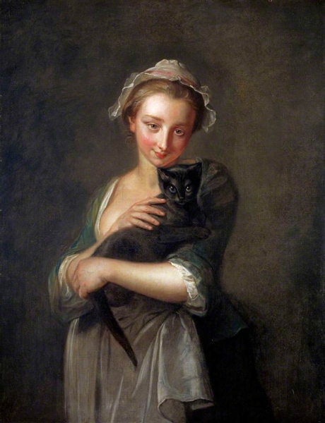 A Girl Holding a Cat by Philipe Mercier
