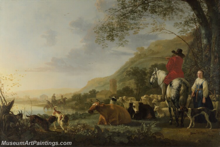 A Hilly Landscape with Figures Painting