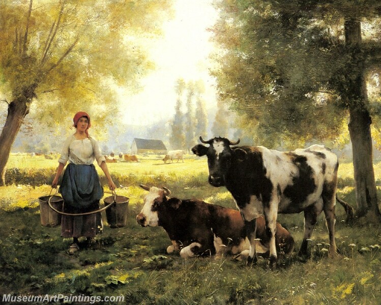 A Milkmaid with her Cows on a Summer Day Painting