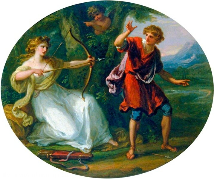 A Nymph Drawing Her Bow on a Youth Painting