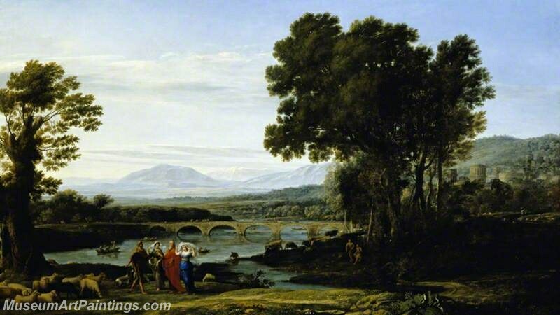 A River Landscape with Jacob and Laban and His Daughters Painting