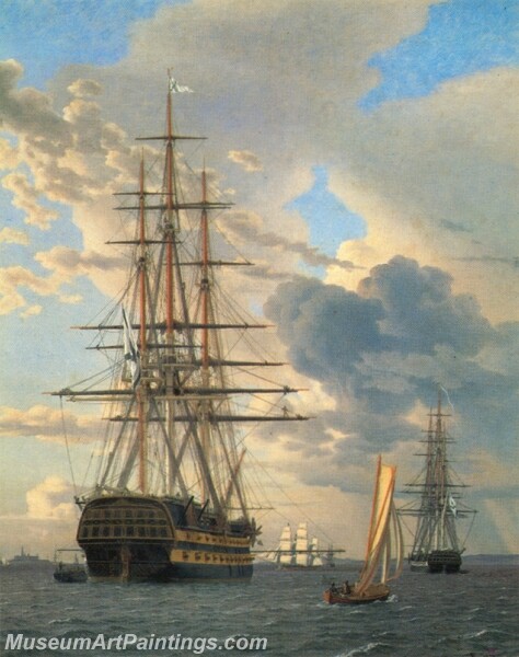 A Russian Manowar Anchoring at Elsinore Painting