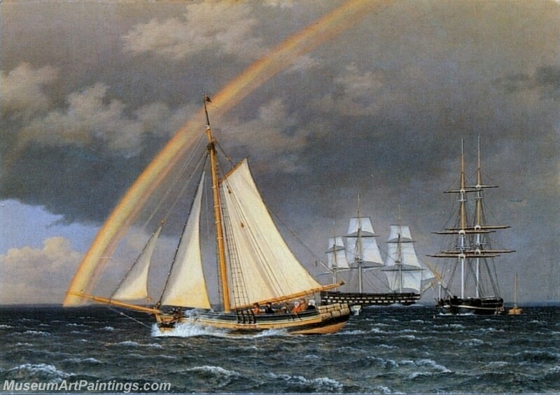 A Schooner Escaping a Pursuing Frigate Painting