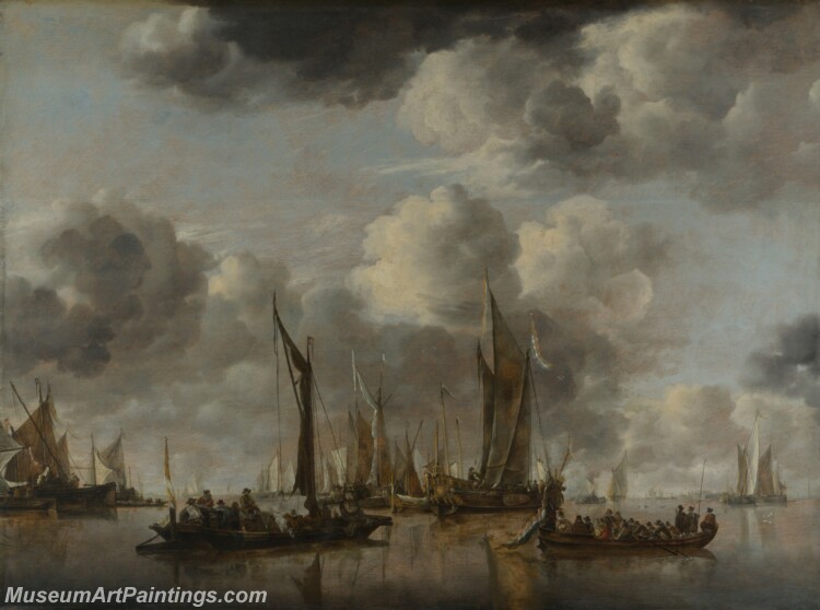 A Shipping Scene with a Dutch Yacht firing a Salute Painting