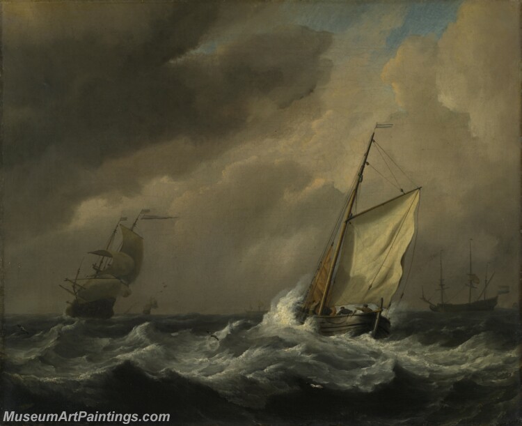 A Small Dutch Vessel close hauled in a Strong Breeze Painting