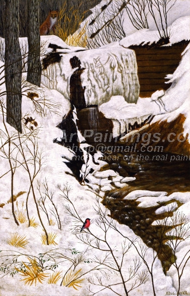 A Waterfall in Winter by Adolf Dietrich