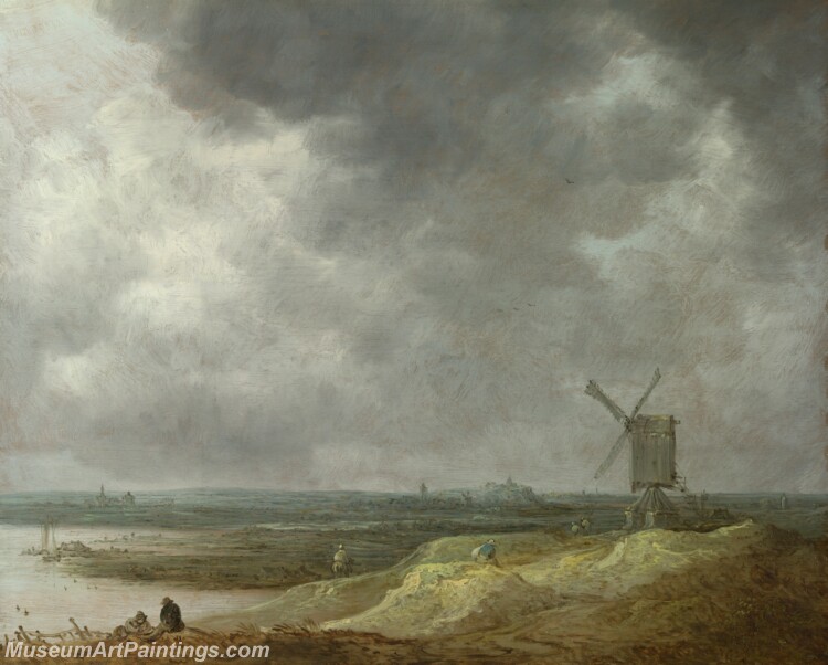 A Windmill by a River Painting