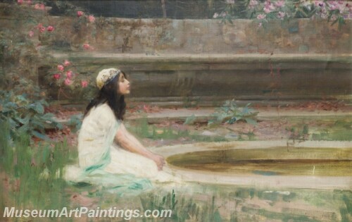 A Young Girl by a Pool Painting