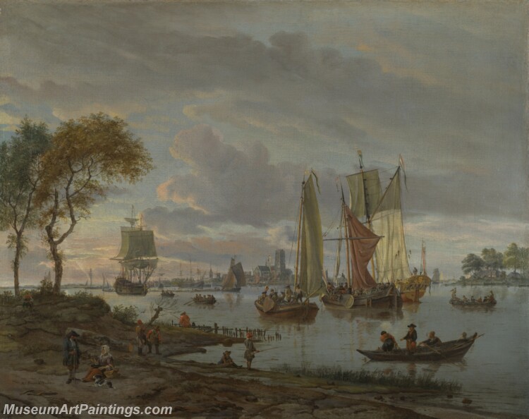 Abraham Storck A River View Painting