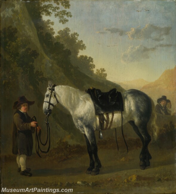 Abraham van Calraet A Boy holding a Grey Horse Painting