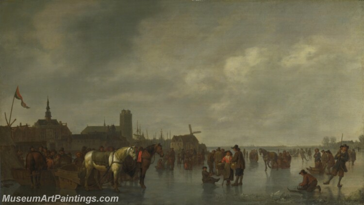 Abraham van Calraet Scene on the Ice outside Dordrecht Painting