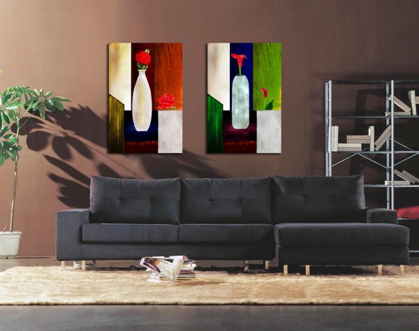 Abstract Canvas Prints Set of 2 Modern Wall Art Paintings APE012