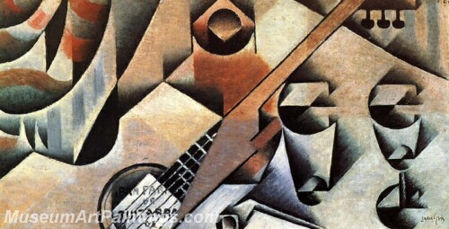 Abstract Painting Guitar and Glasses