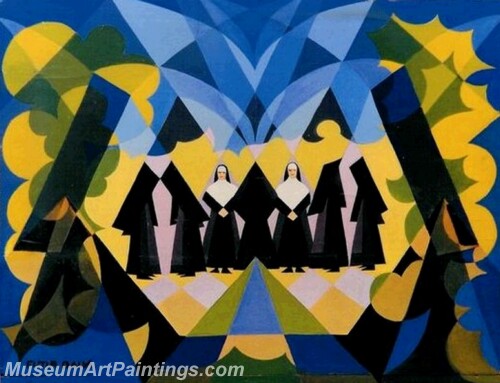 Abstract Painting Nuns and Landscape