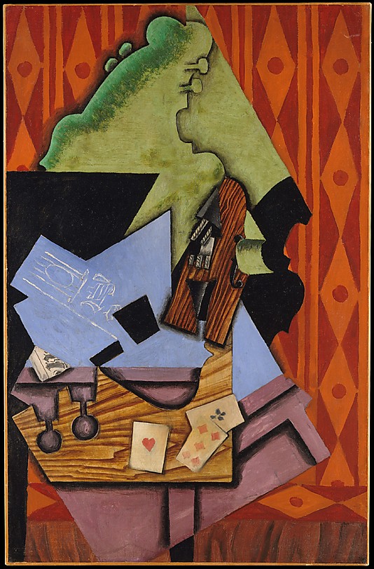 Abstract Paintings Violin and Playing Cards on a Table