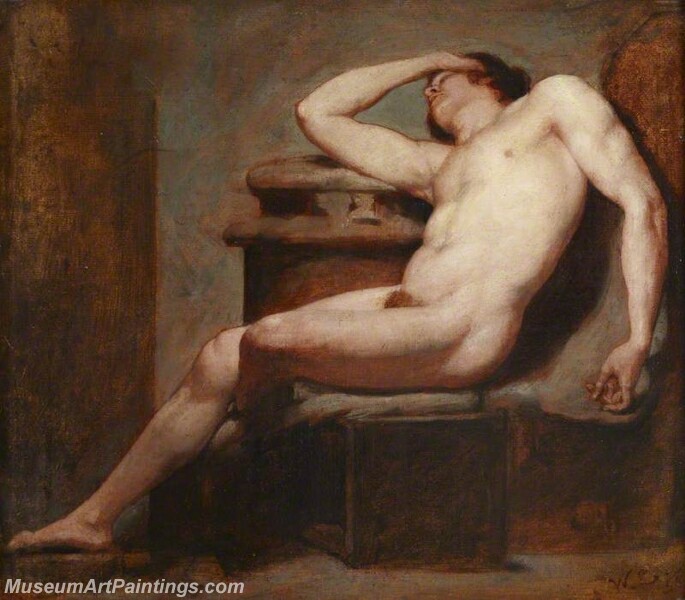 Academic Study of a Reclining Male Nude Asleep Painting