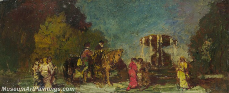 Adolphe Monticelli Fountain in a Park Painting