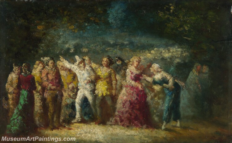 Adolphe Monticelli Torchlight Procession Painting