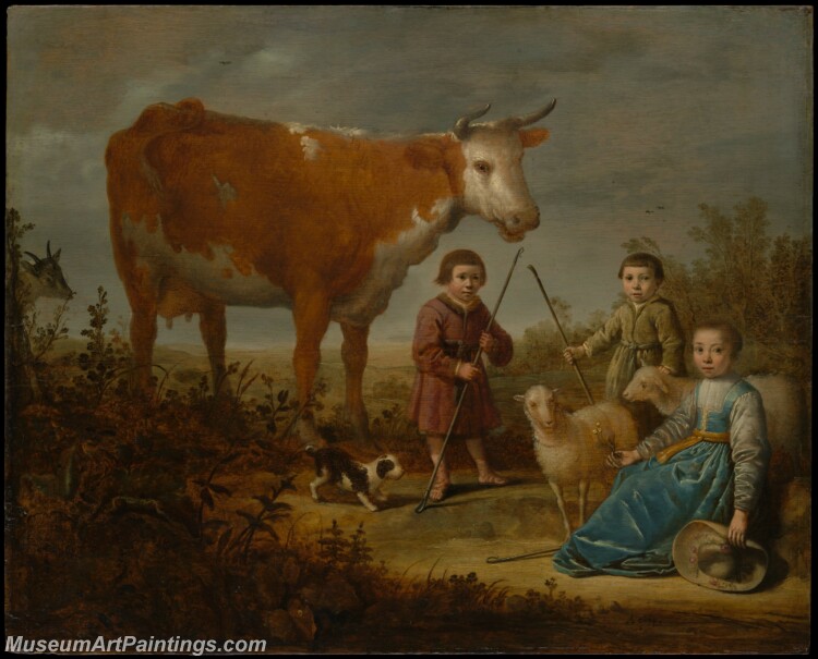 Aelbert Cuyp Children and a Cow Painting