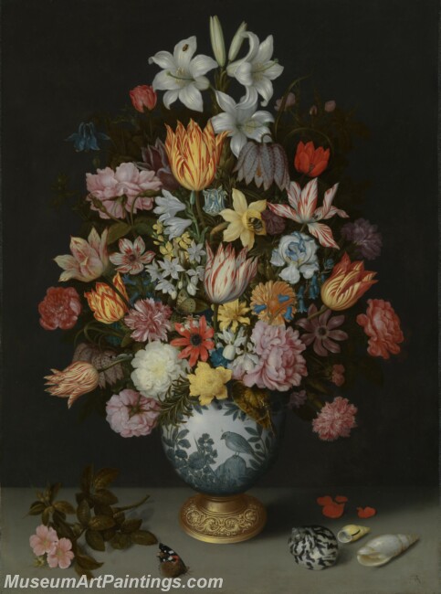 Ambrosius Bosschaert the Elder A Still Life of Flowers in a WanLi Vase Painting