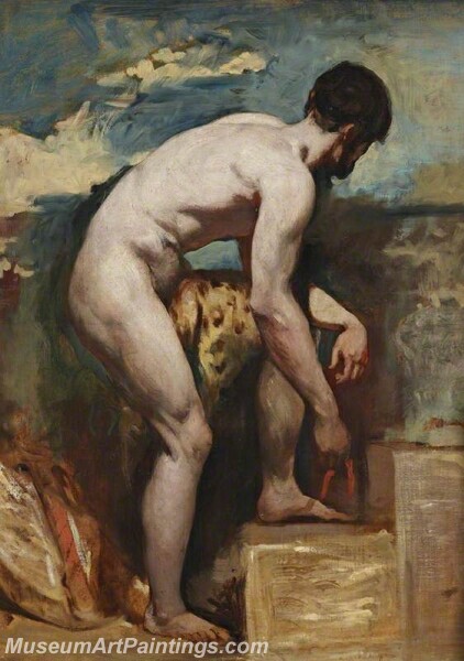 An Academic Nude of a Man Tying His Sandal Painting