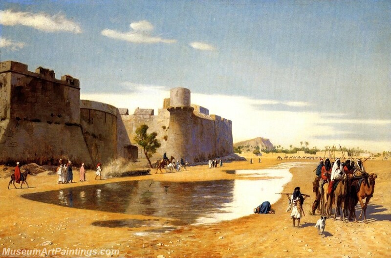 An Arab Caravan outside a Fortified Town Egypt Painting