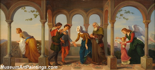 An angel brings St Catherine to her parents Painting