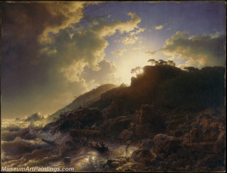 Andreas Achenbach Sunset after a Storm on the Coast of Sicily Painting