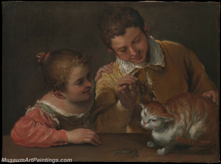 Annibale Carracci Two Children Teasing a Cat Painting