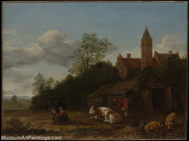 Anthonie van Borssom Barnyard Scene Painting