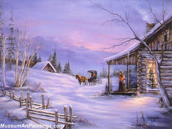 Arriving at the Christmas Cabin Painting