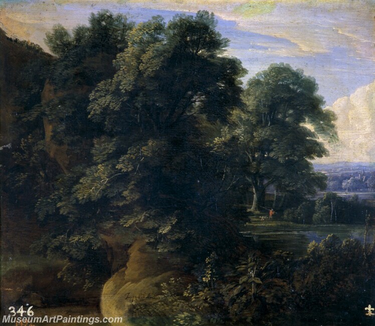 Arthois Jacques d Paisaje con un lago Painting