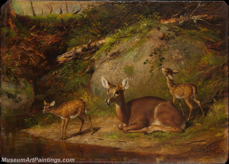 Arthur Fitzwilliam Tait Doe and Two Fawns Painting