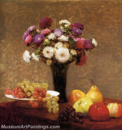 Asters and Fruit on a Table Painting