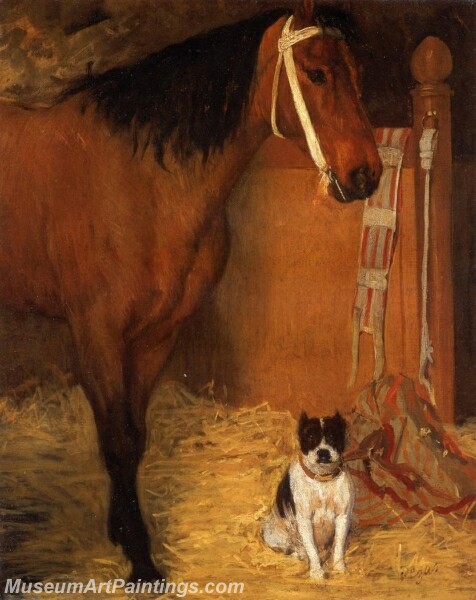 At the Stables Horse and Dog Painting