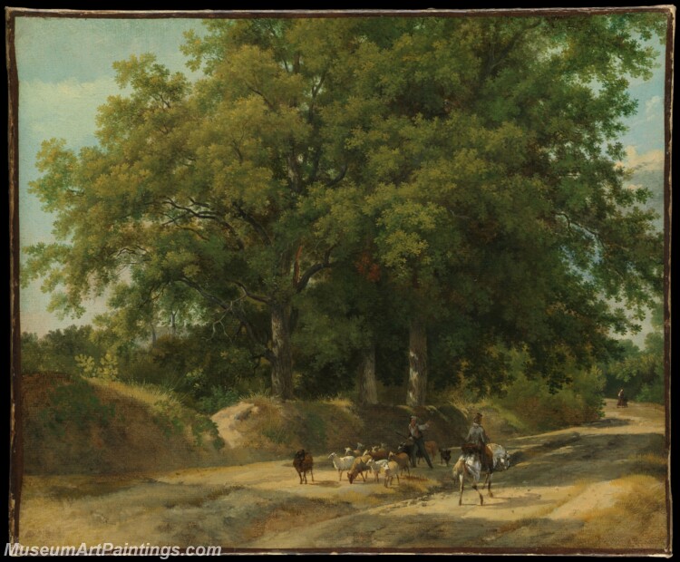 Auguste Xavier Leprince A Shepherd and a Rider on a Country Lane Painting