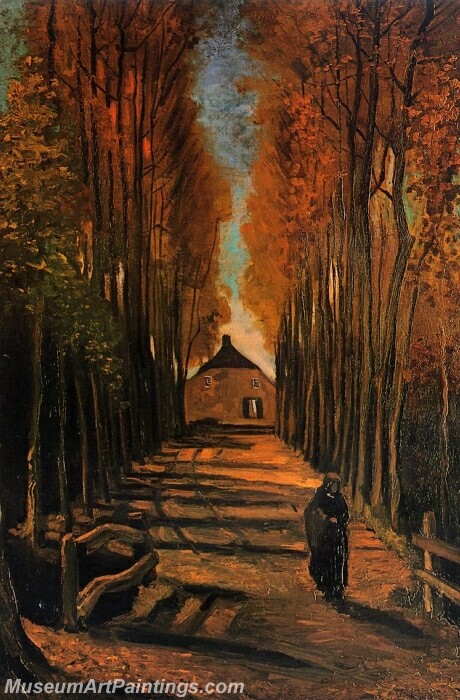 Avenue of Poplars at Sunset Painting