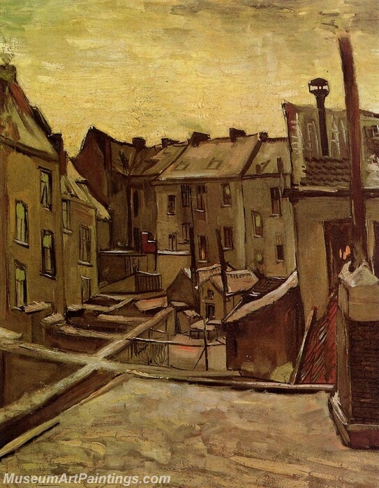 Backyards of Old Houses in Antwerp in the Snow Painting