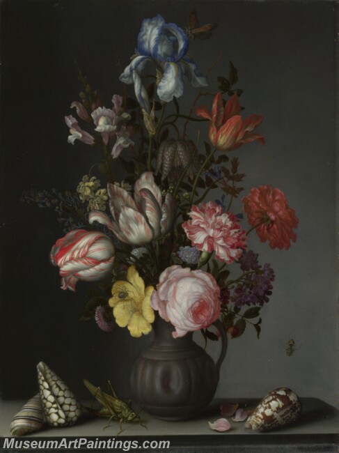 Balthasar van der Ast Flowers in a Vase with Shells and Insects Painting