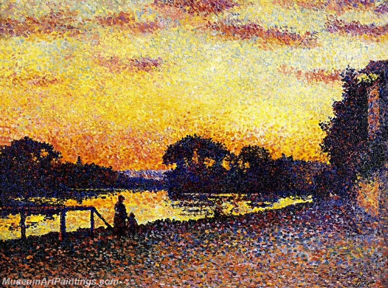 Banks of the Seine at Herblay Sunset Painting