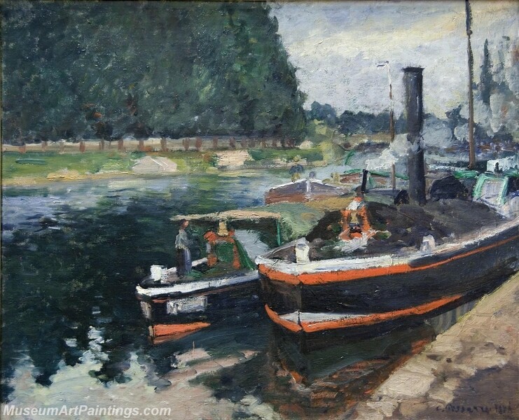 Barges on Pontoise Painting