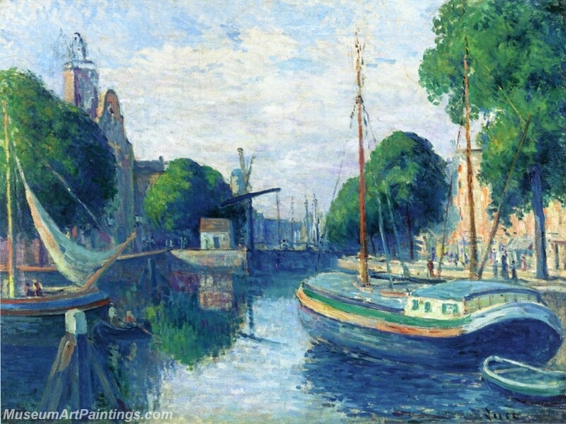 Barges on a Canal at Rotterdam Painting