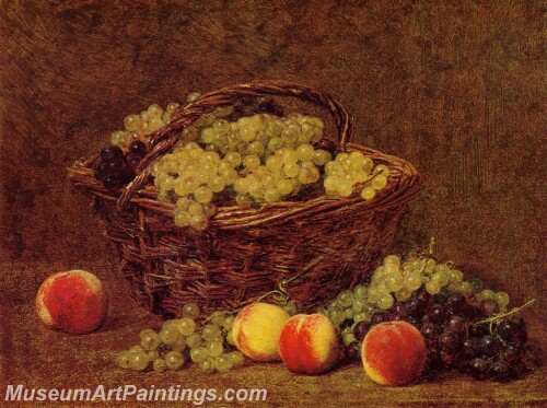 Basket of White Grapes and Peaches Painting