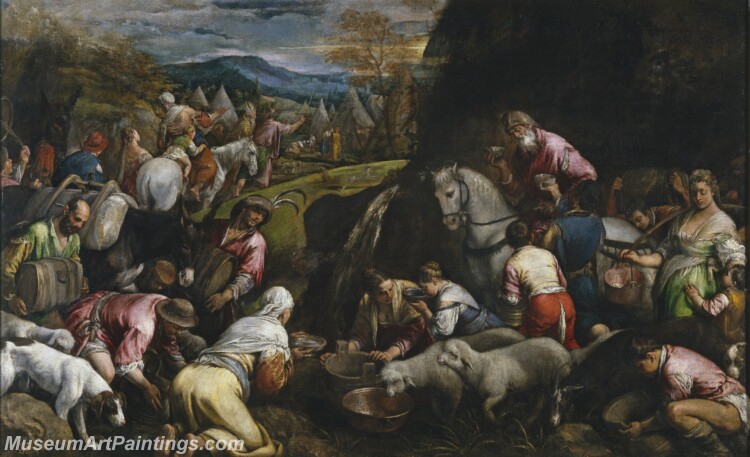 Bassano Jacopo Los israelitas bebiendo el agua milagrosa Painting