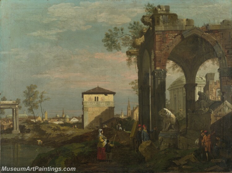 Bernardo Bellotto A Caprice Landscape with Ruins Painting